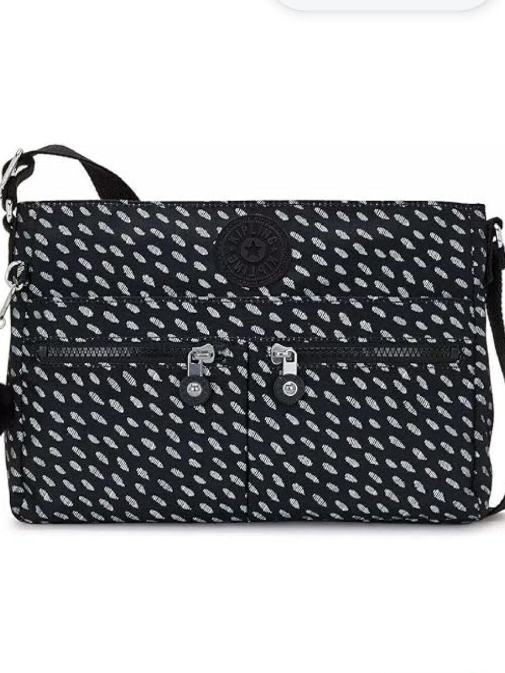 Kipling Ultimate Dots New Angie Black Nylon Crossbody with Monkey Keychain